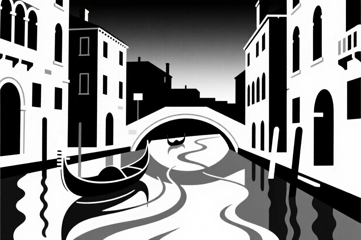 The canals of Venice at twilight.