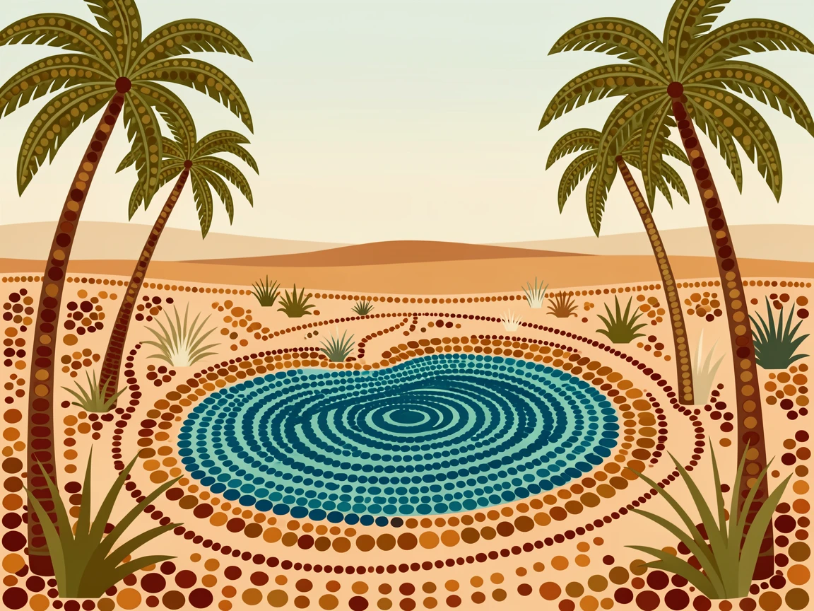 A palm-fringed desert oasis stretching to the horizon