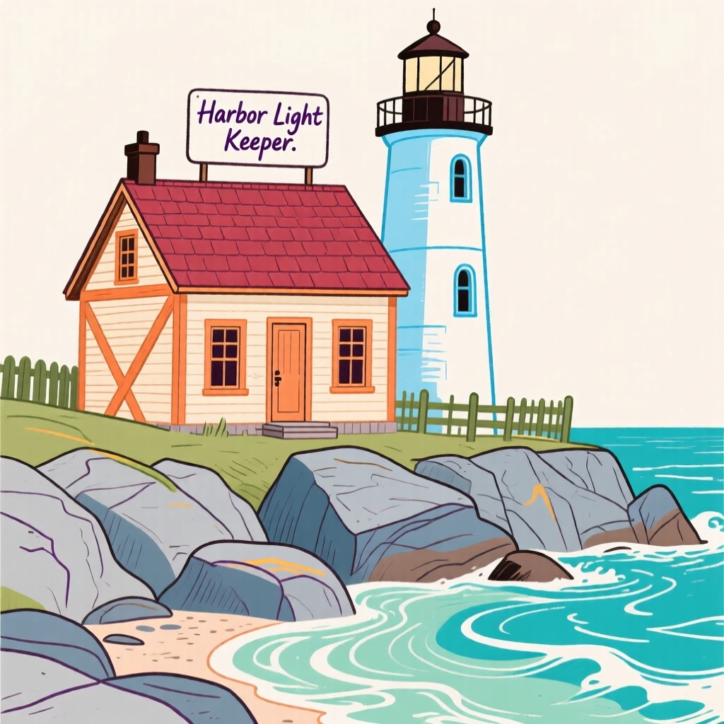 A lighthouse keeper's cottage on a rocky shoreline.