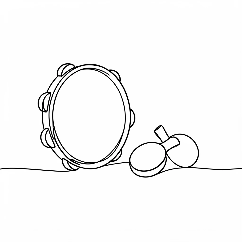 A tambourine and pair of castanets resting on a flamenco stage