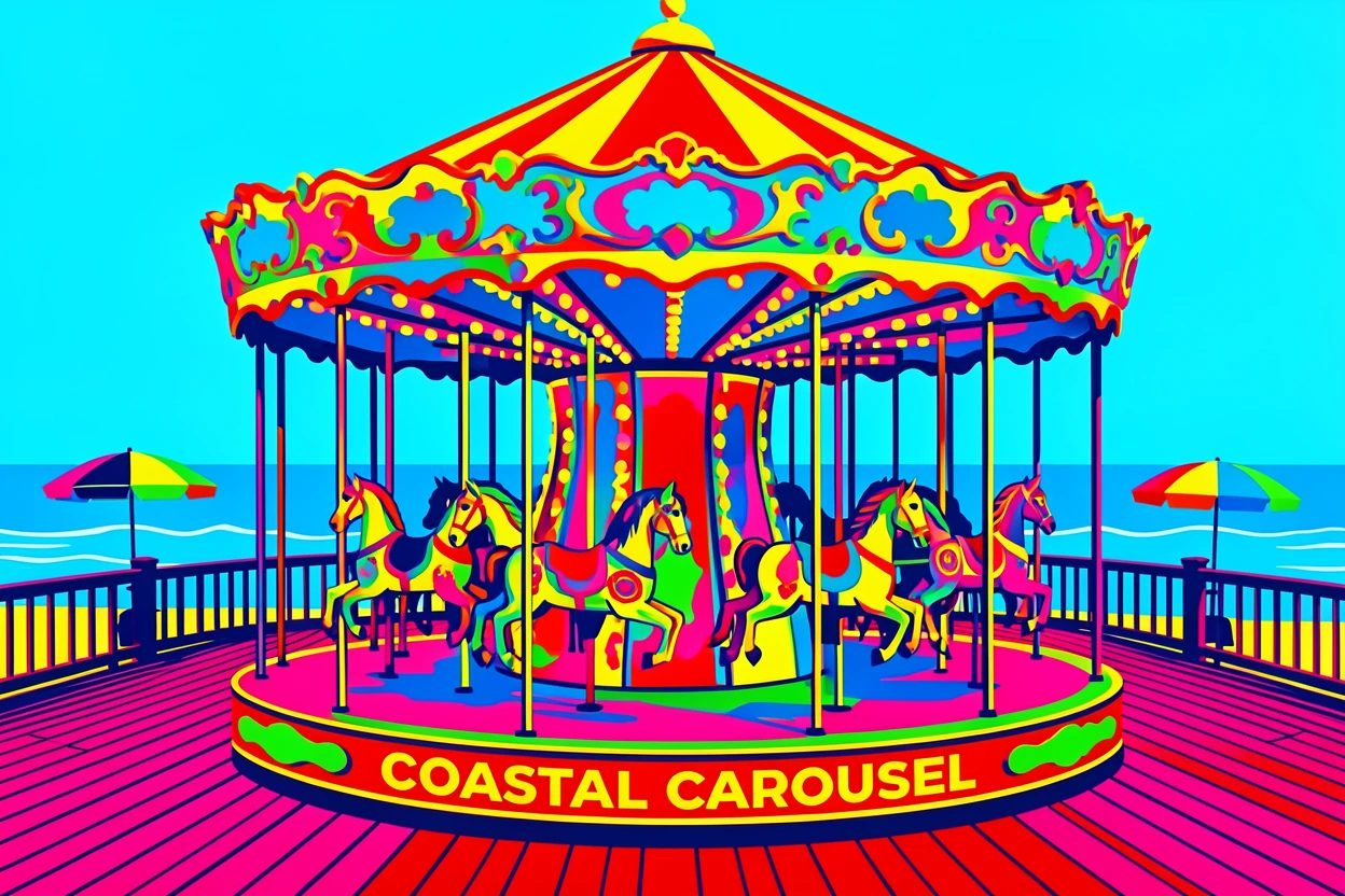 Coastal boardwalk with a classic carousel