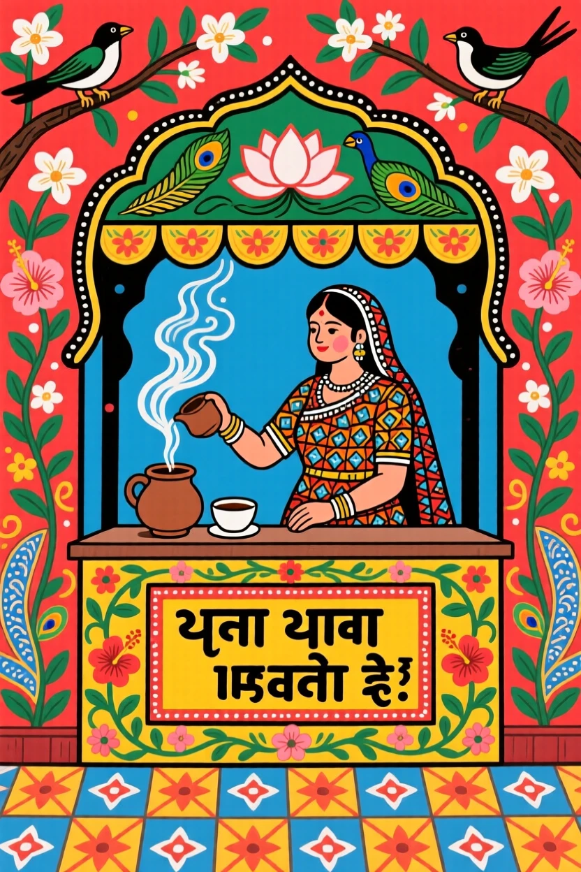 A tea seller pouring steaming chai for customers at a roadside stall.
