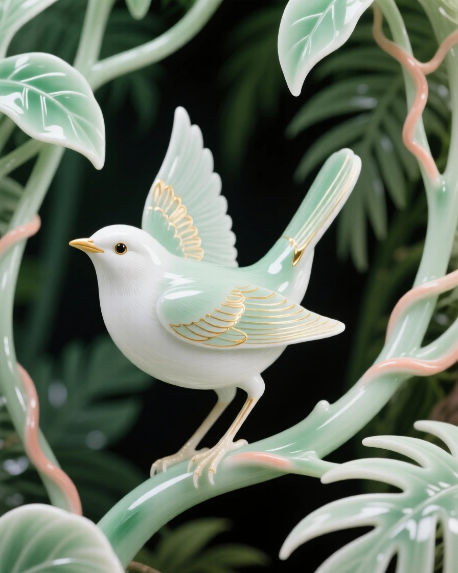 A brilliant nightingale in a tropical rainforest canopy, perched with wings slightly raised.