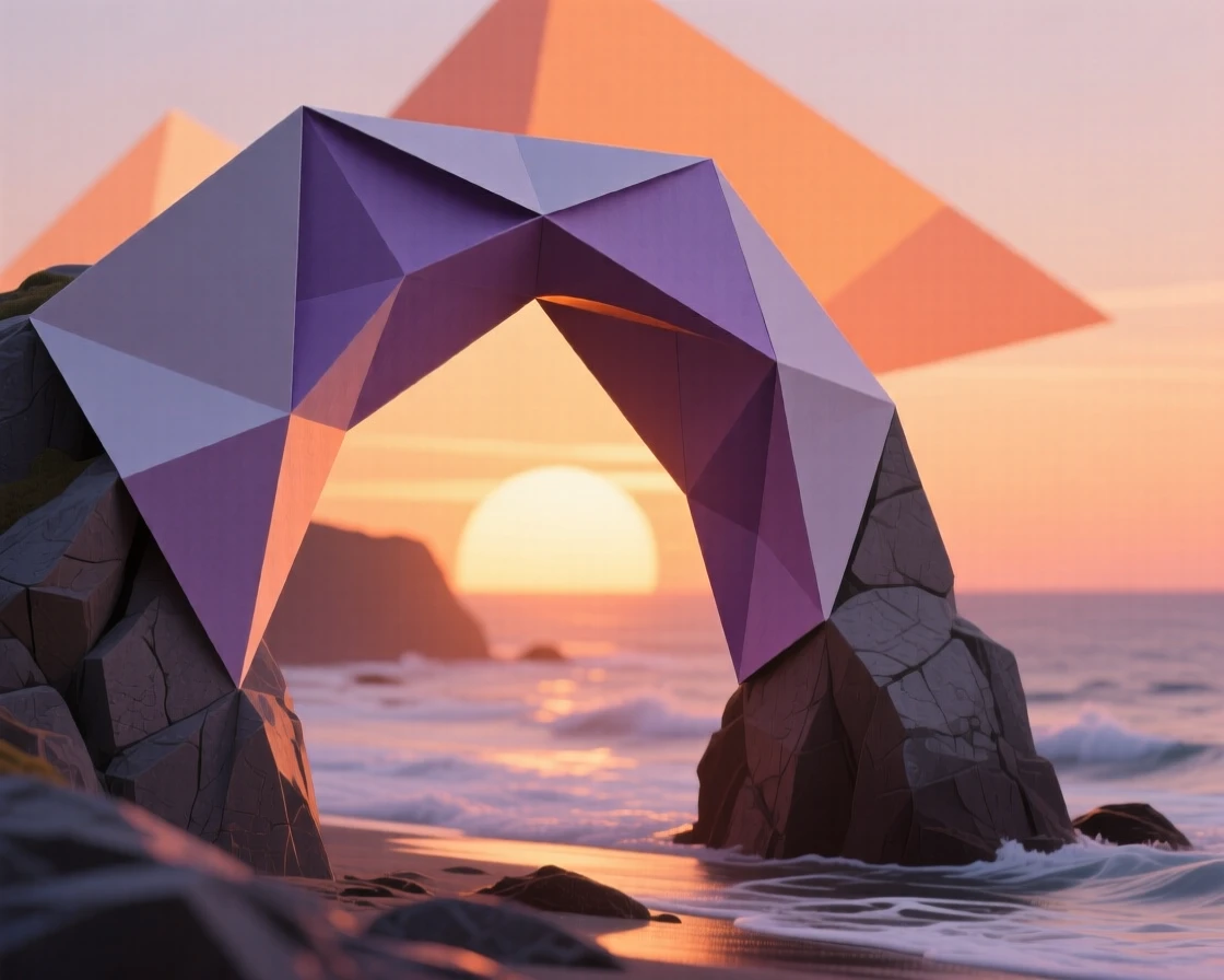 A dramatic coastal arch carved by centuries of waves, framing a glowing sunset beyond.