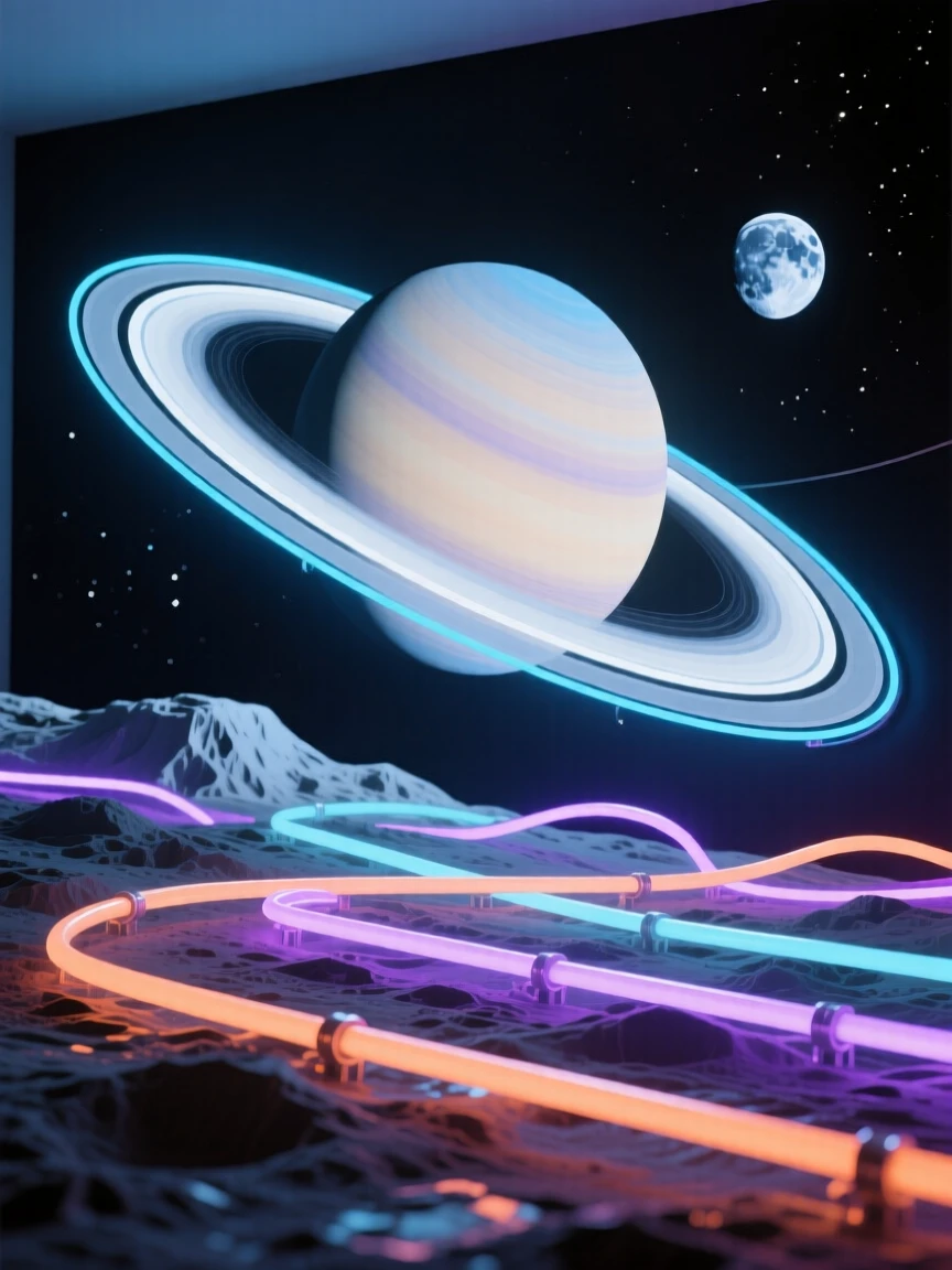 A view of Saturn's rings from the surface of one of its smaller moons.