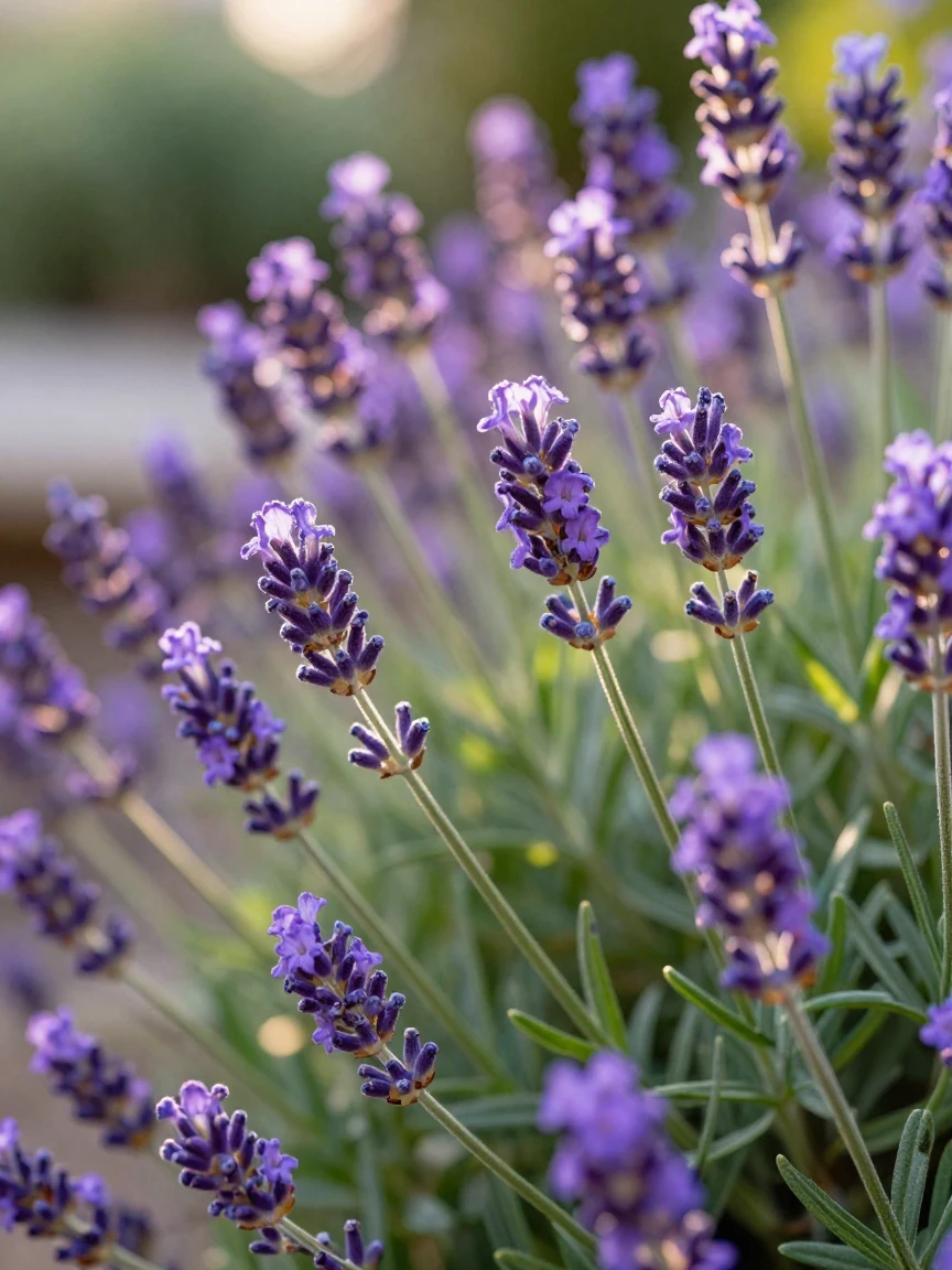 A cluster of purple lavender swaying in a breeze