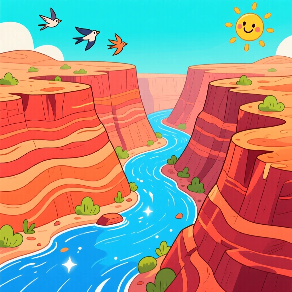A canyon carved by a winding river, layered in red and orange stone.