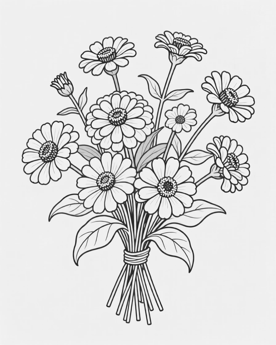 A bouquet of zinnias in a variety of shapes