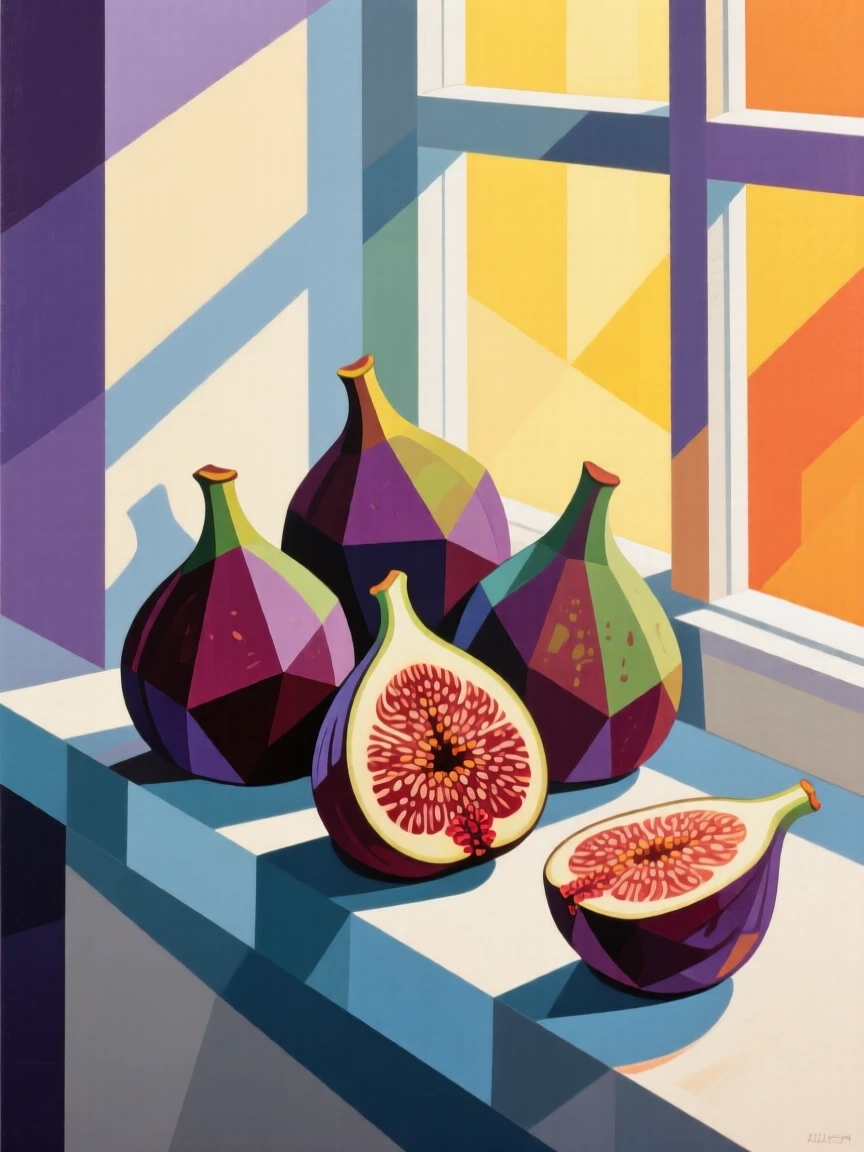 An elegant still life featuring a cluster of ripe figs beside a sunlit windowsill.