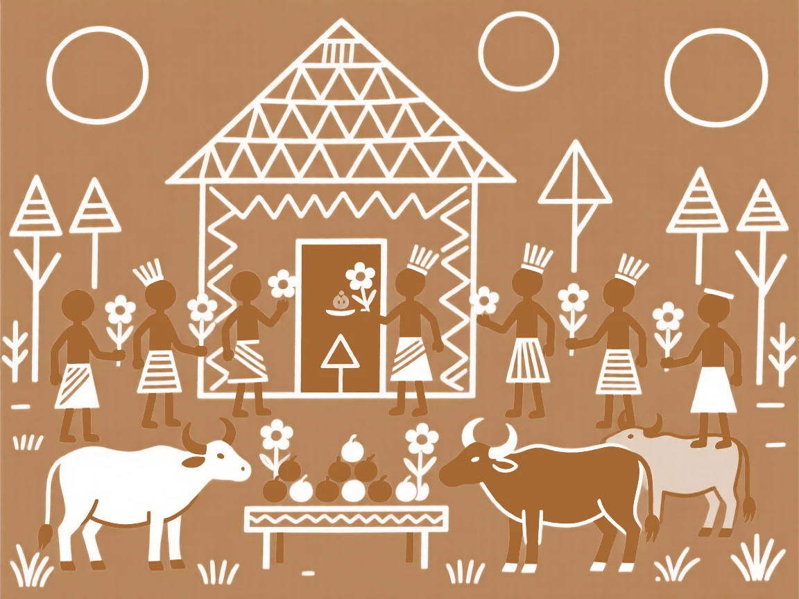 A cattle-blessing festival celebrated as offerings of fruit and flowers are placed before a shrine.