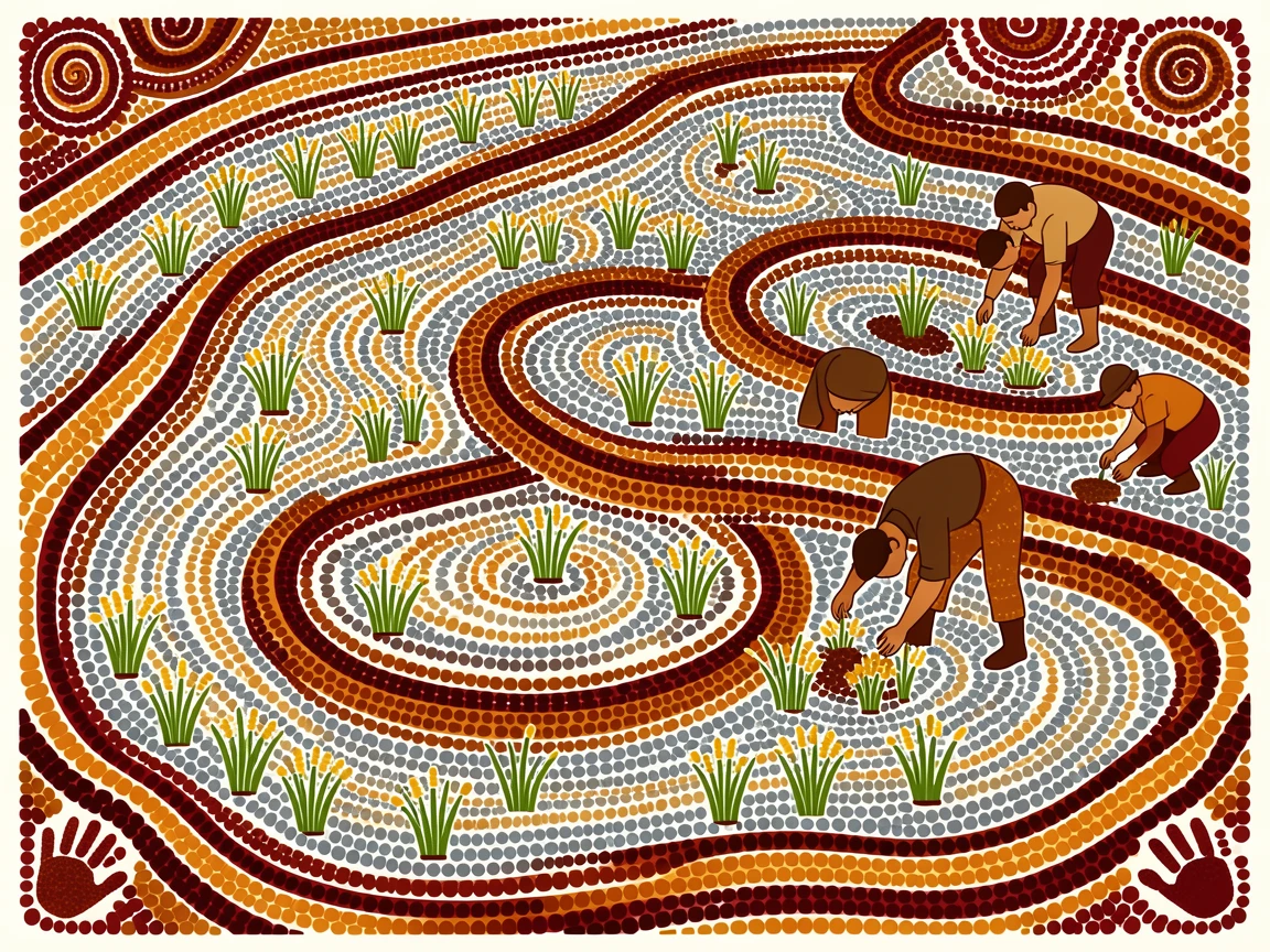 Farmers planting rice in flooded terraces