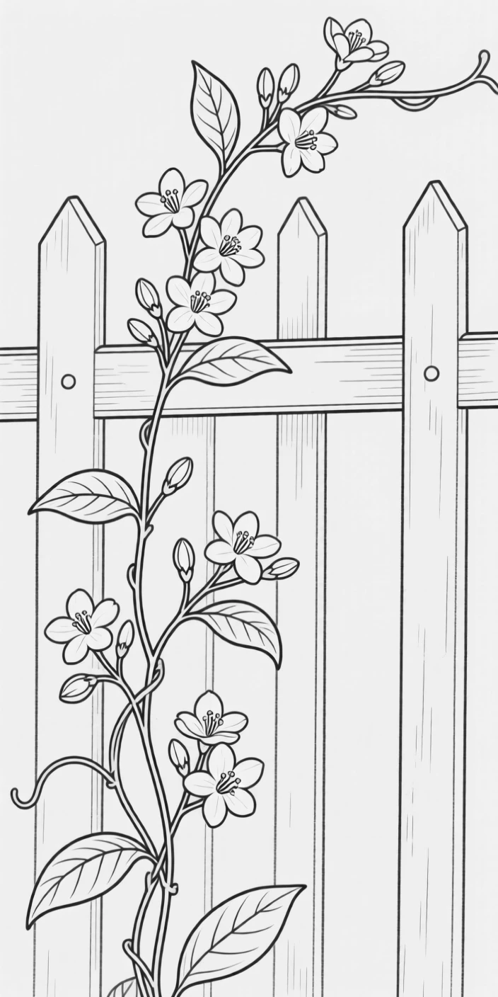 A trailing jasmine vine climbing a garden gate