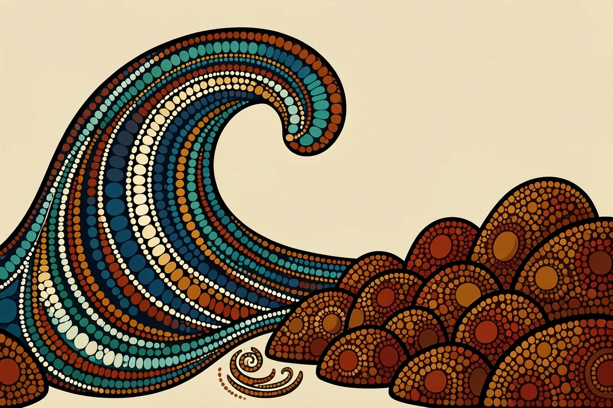 A tidal wave swimming near a rocky reef