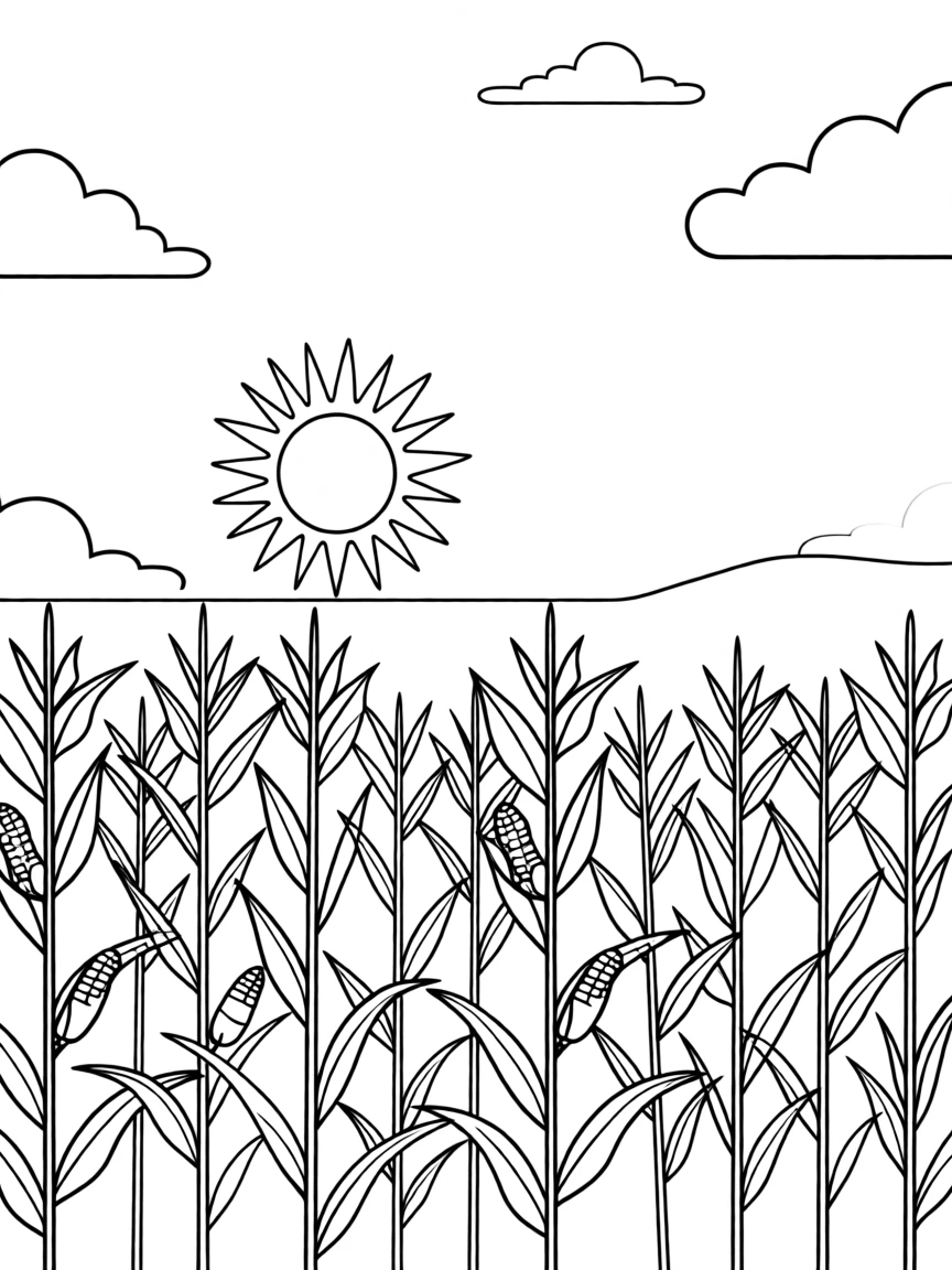 A field of corn stalks swaying under a golden harvest sky