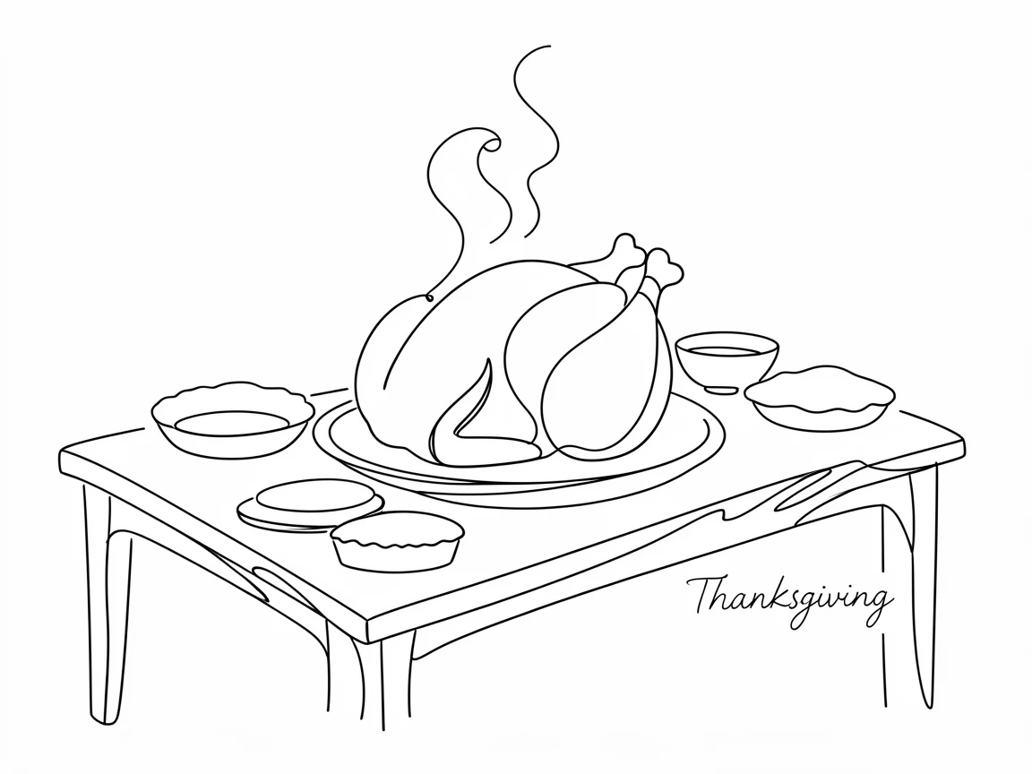 A festive table set for Thanksgiving with a roasted turkey centerpiece
