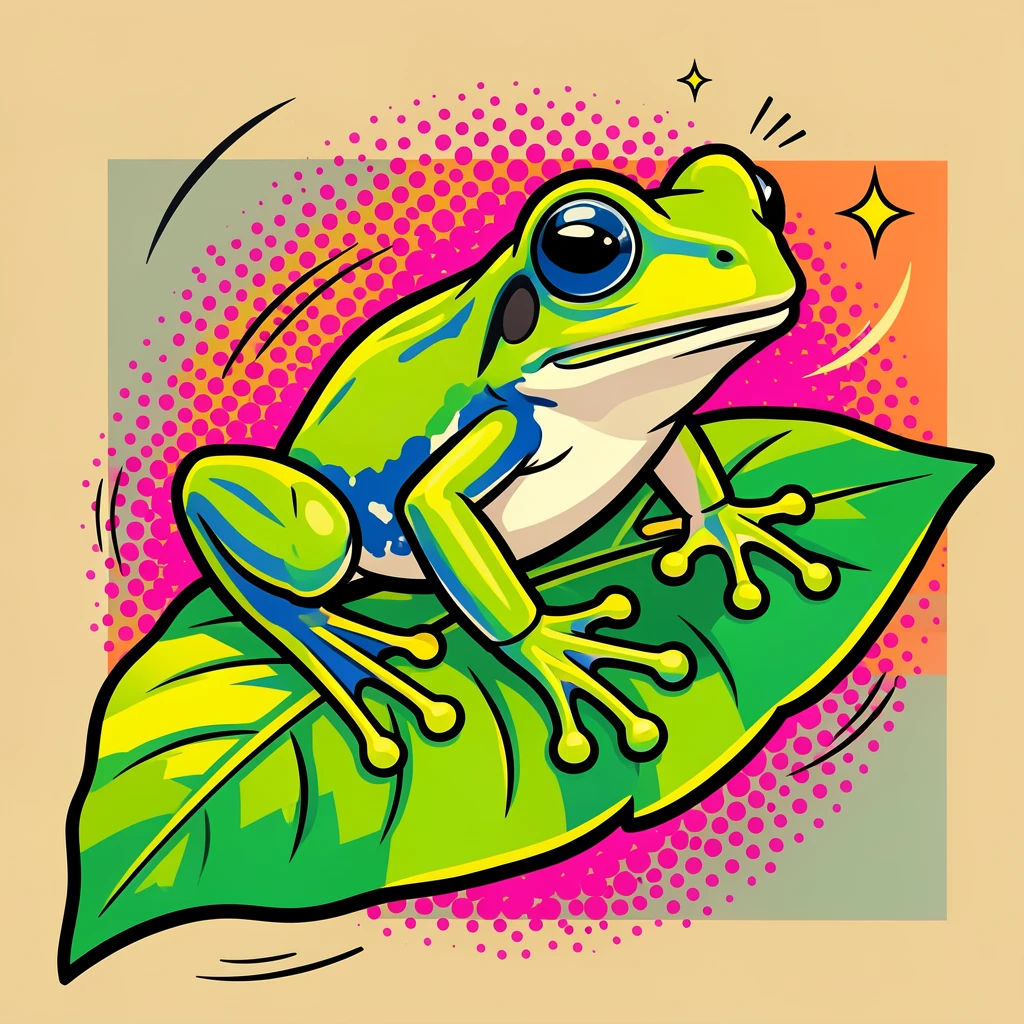 A clear tree frog resting on a large leaf