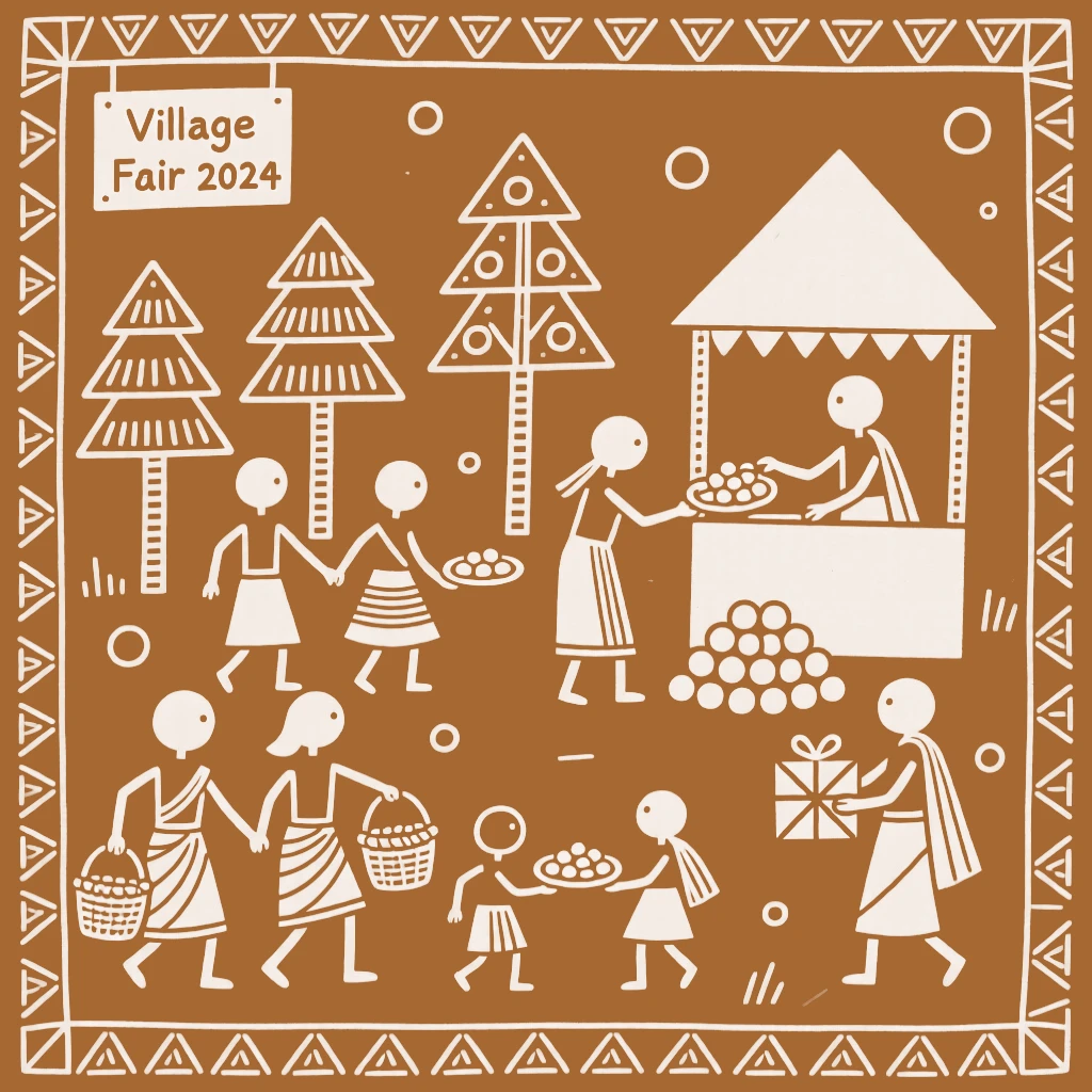A village fair celebrated as villagers exchange sweets and gifts.