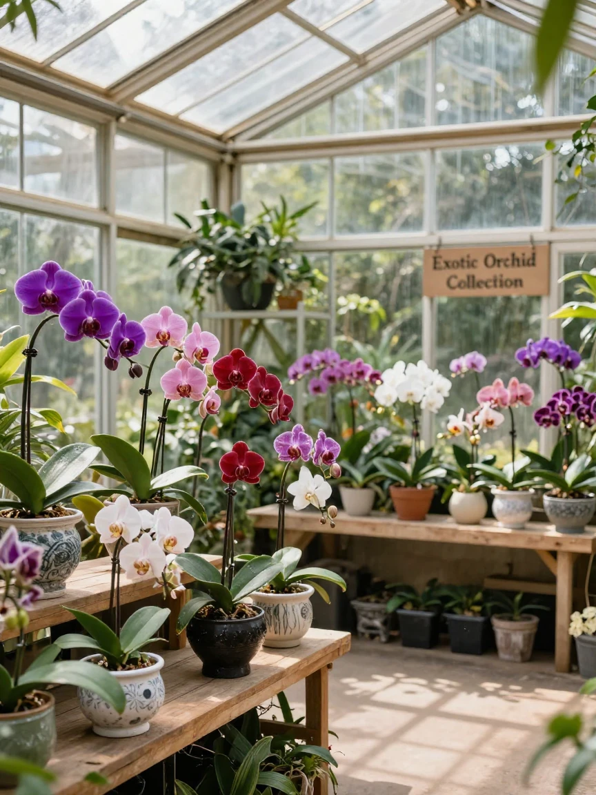 A greenhouse filled with exotic orchids