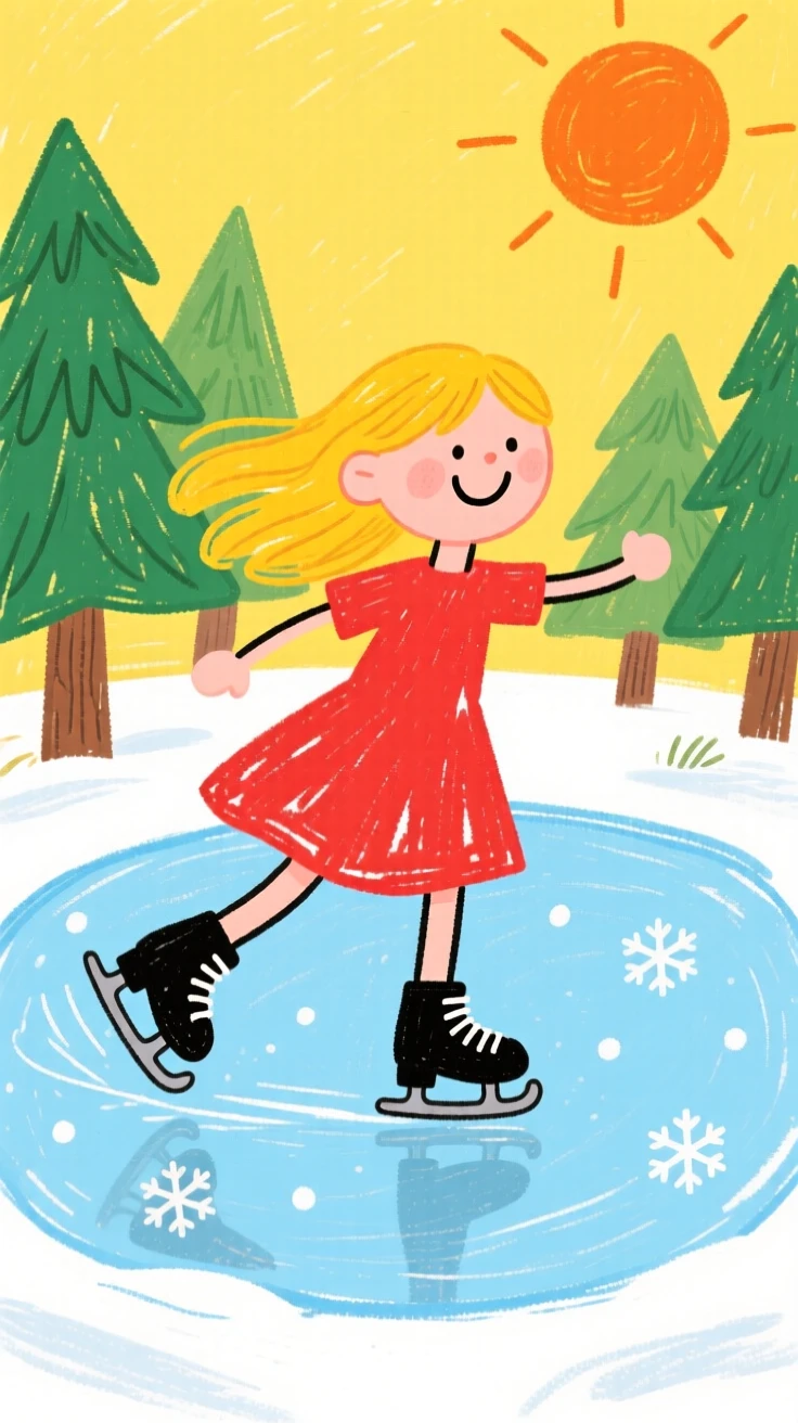 A girl ice skating gracefully on a frozen pond.