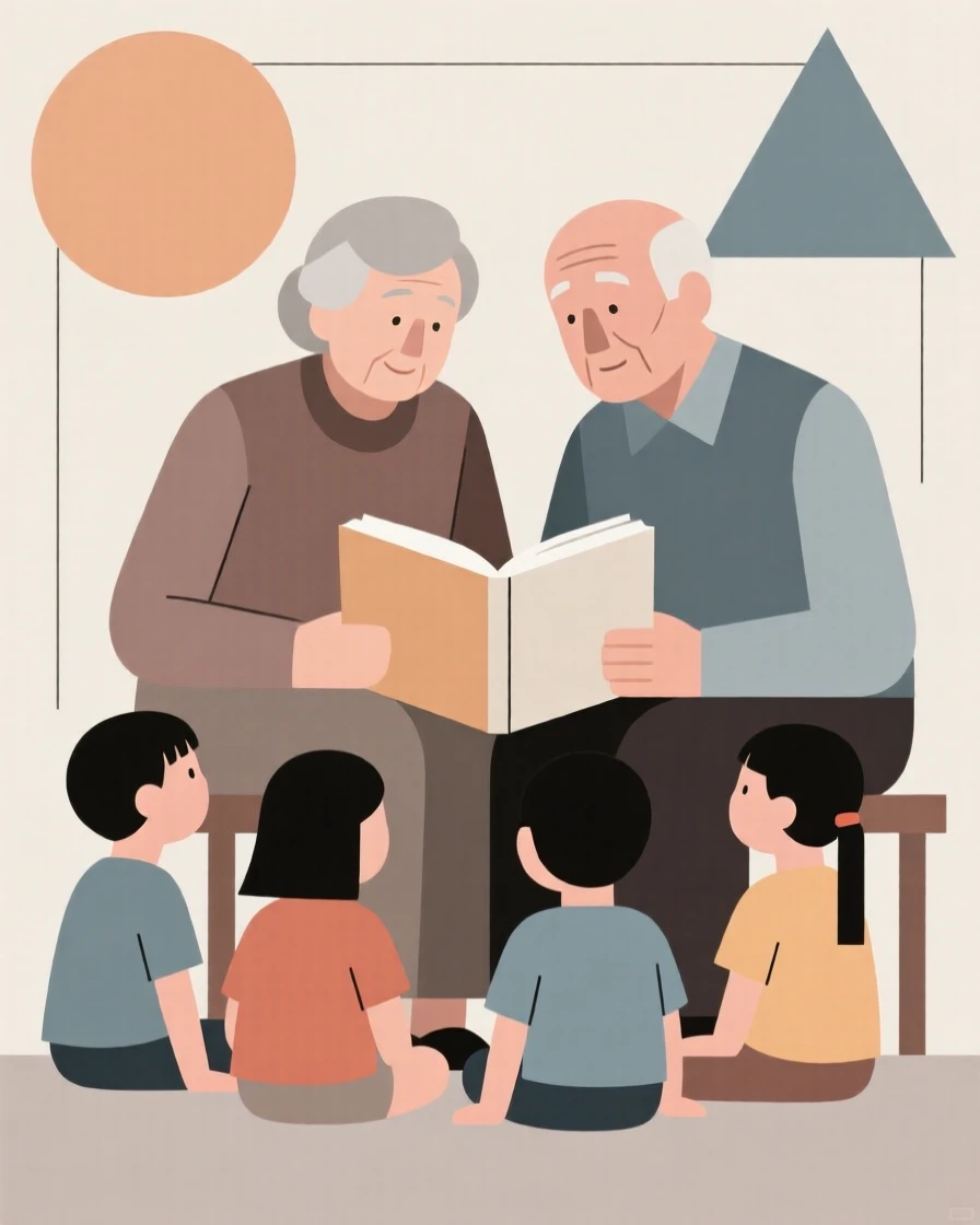 Grandparents telling stories to their grandchildren