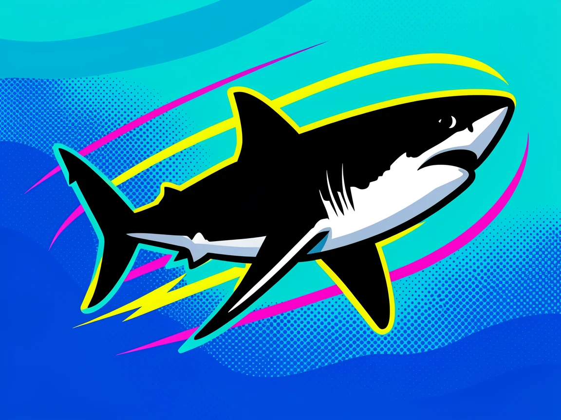 A shark silhouette gliding through deep water