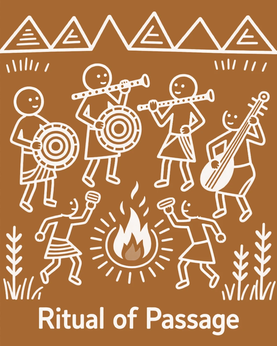 A coming-of-age ritual celebrated as musicians play traditional instruments together.