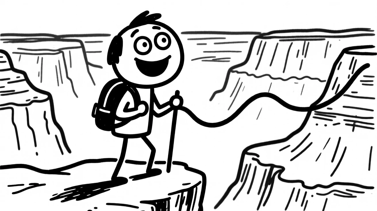 A hiker standing at the edge of the Grand Canyon, backpack on, taking in the vast view.