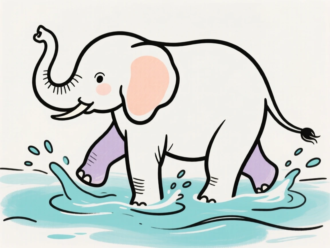 A baby elephant splashing in a river