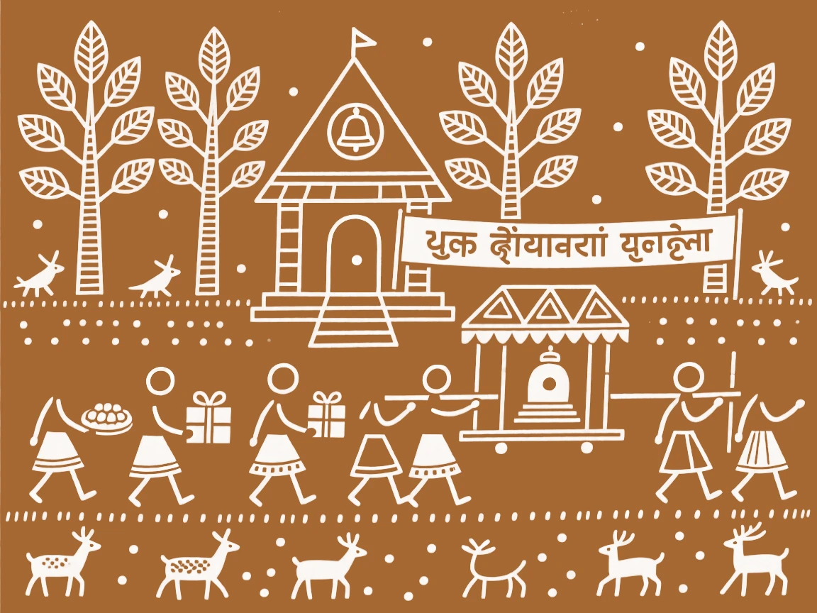 A temple procession celebrated as villagers exchange sweets and gifts.