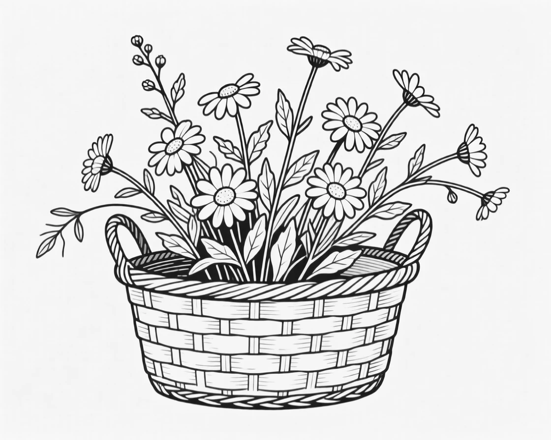 A bouquet of wild daisies gathered in a basket