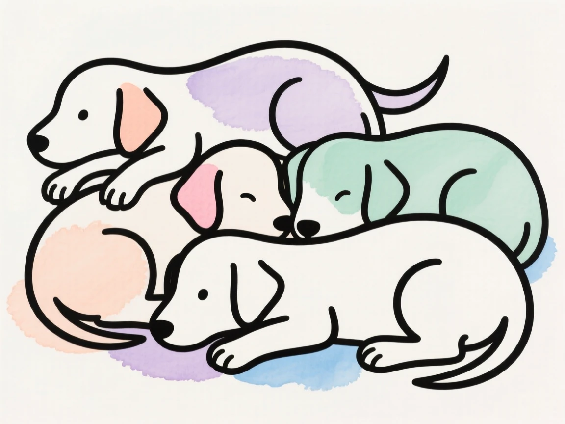 A litter of puppies piled together