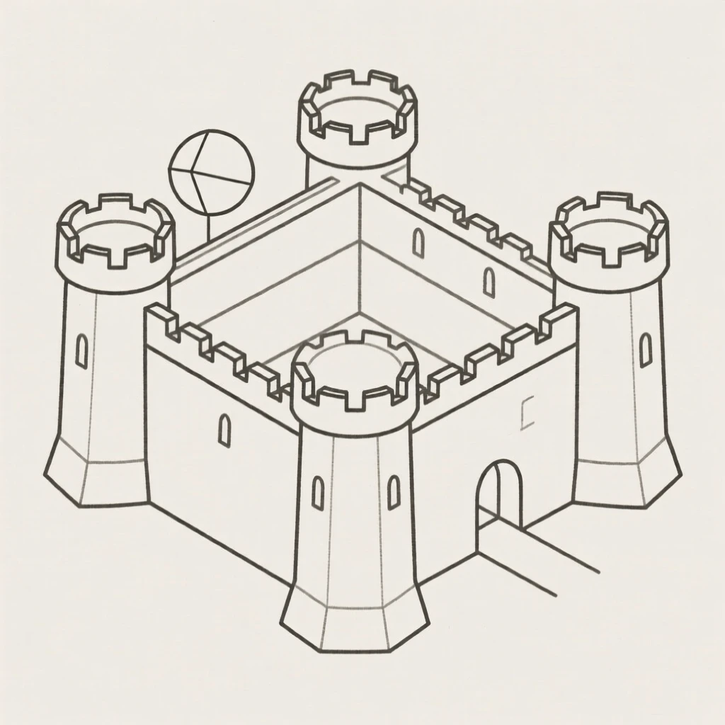 A Norman castle keep with round corner towers