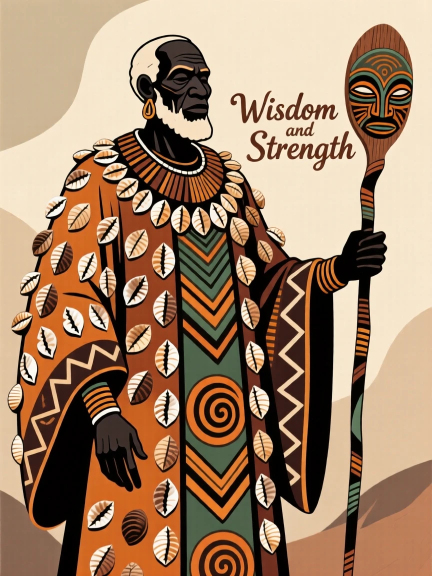 A chief's robe adorned with cowrie shells.