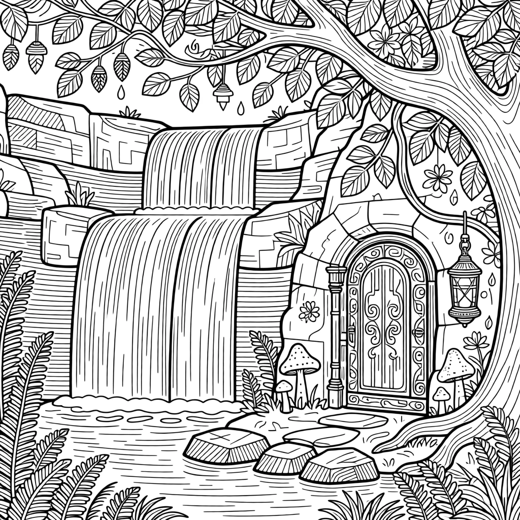 A hidden waterfall concealing the entrance to a fairy grotto.