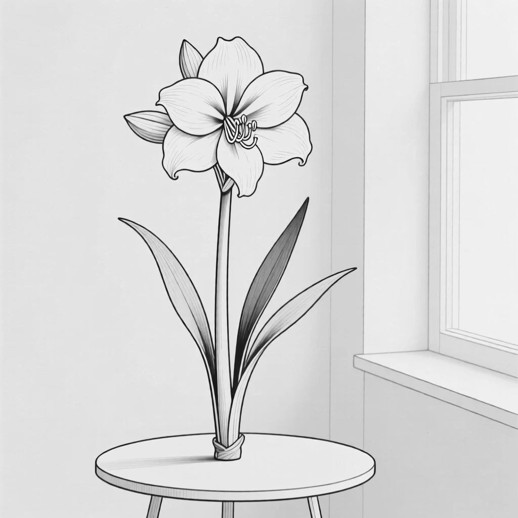 A single amaryllis flower blooming indoors
