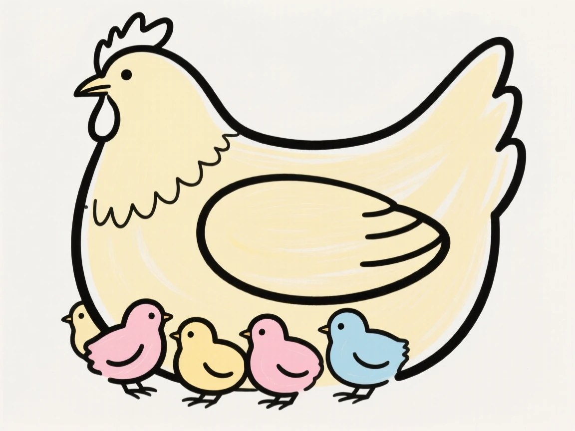 A mother hen sheltering her chicks