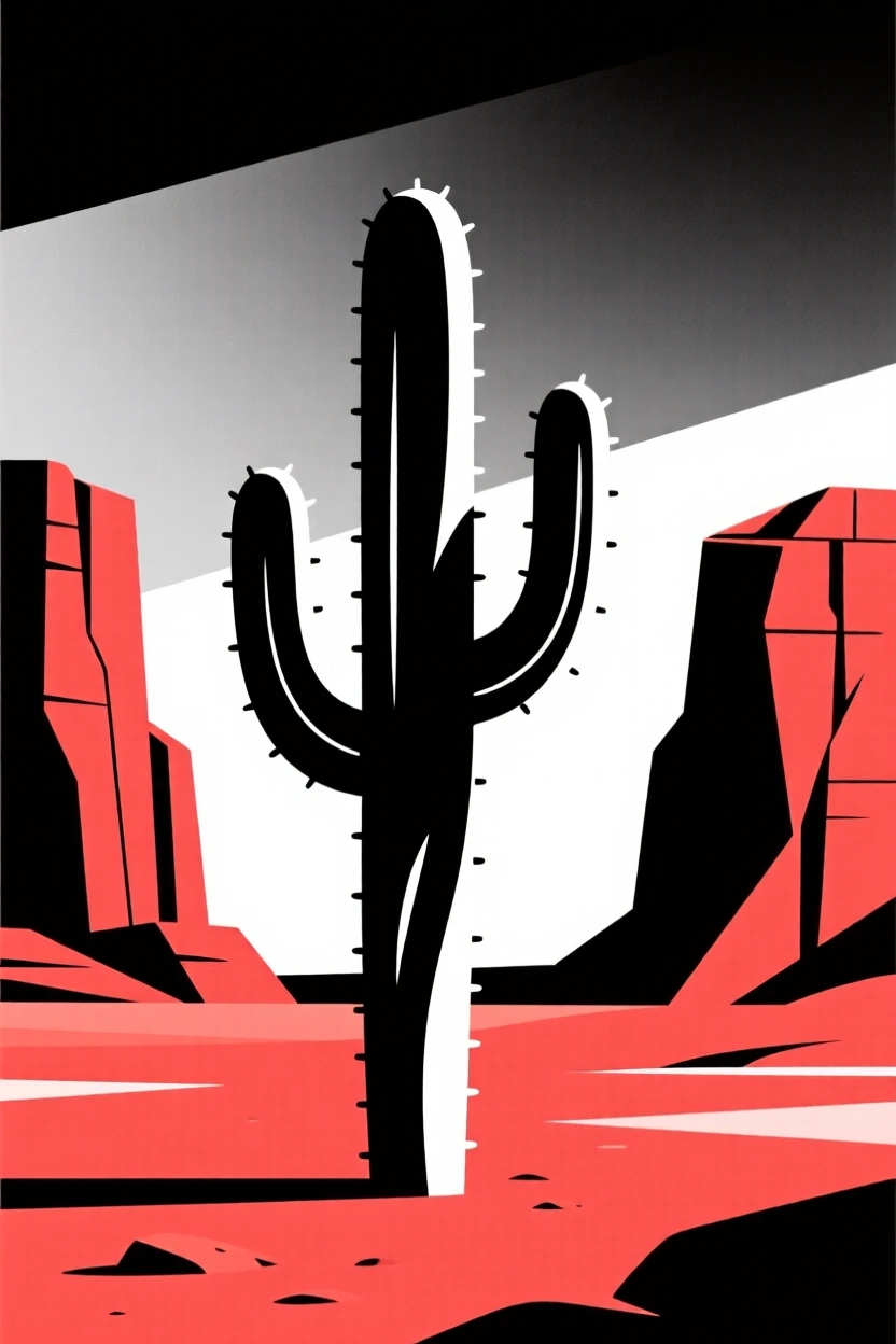 A cactus standing tall in a red-rock desert.