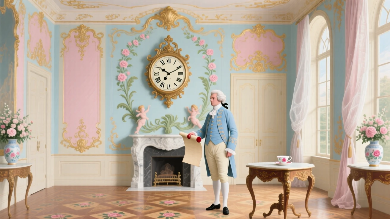 A grand clock hall where a gentleman waits beneath an ornate timepiece  