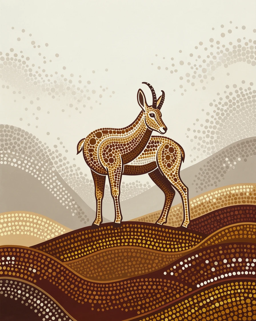 A lone chamois standing on a misty hillside