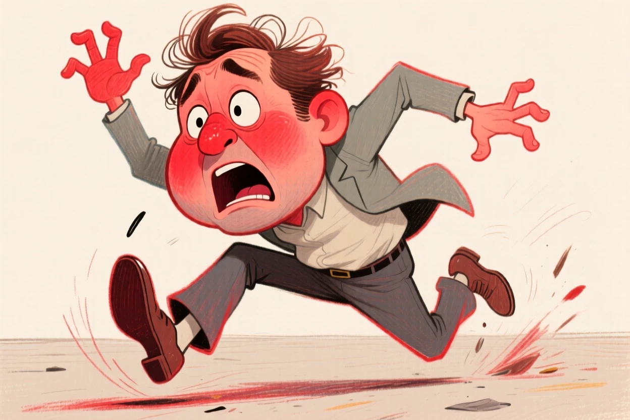 A man caught red-faced after tripping over absolutely nothing.