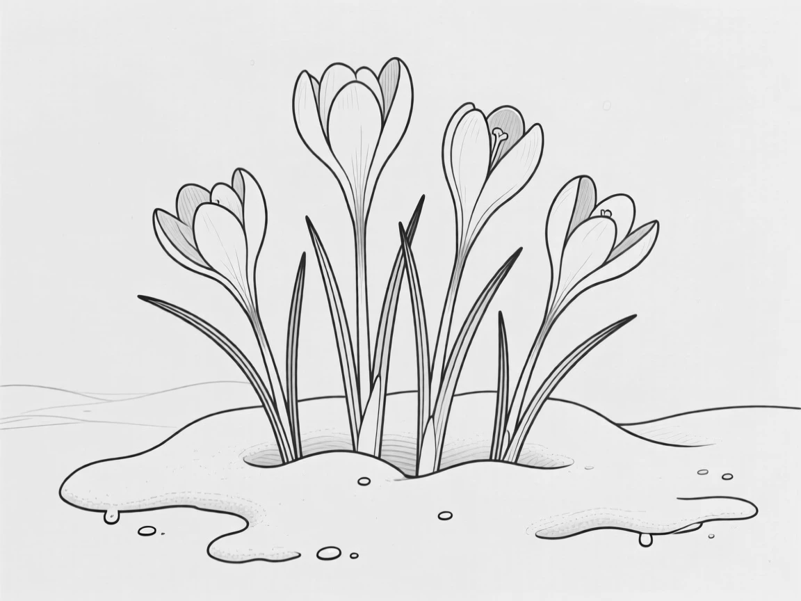 A cluster of crocuses emerging from melting snow