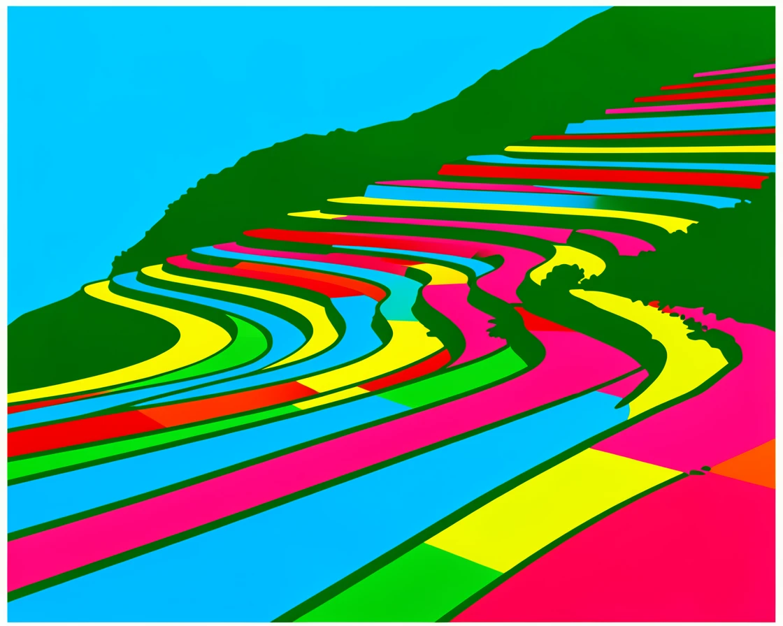 Rice terraces cascading down a green hillside