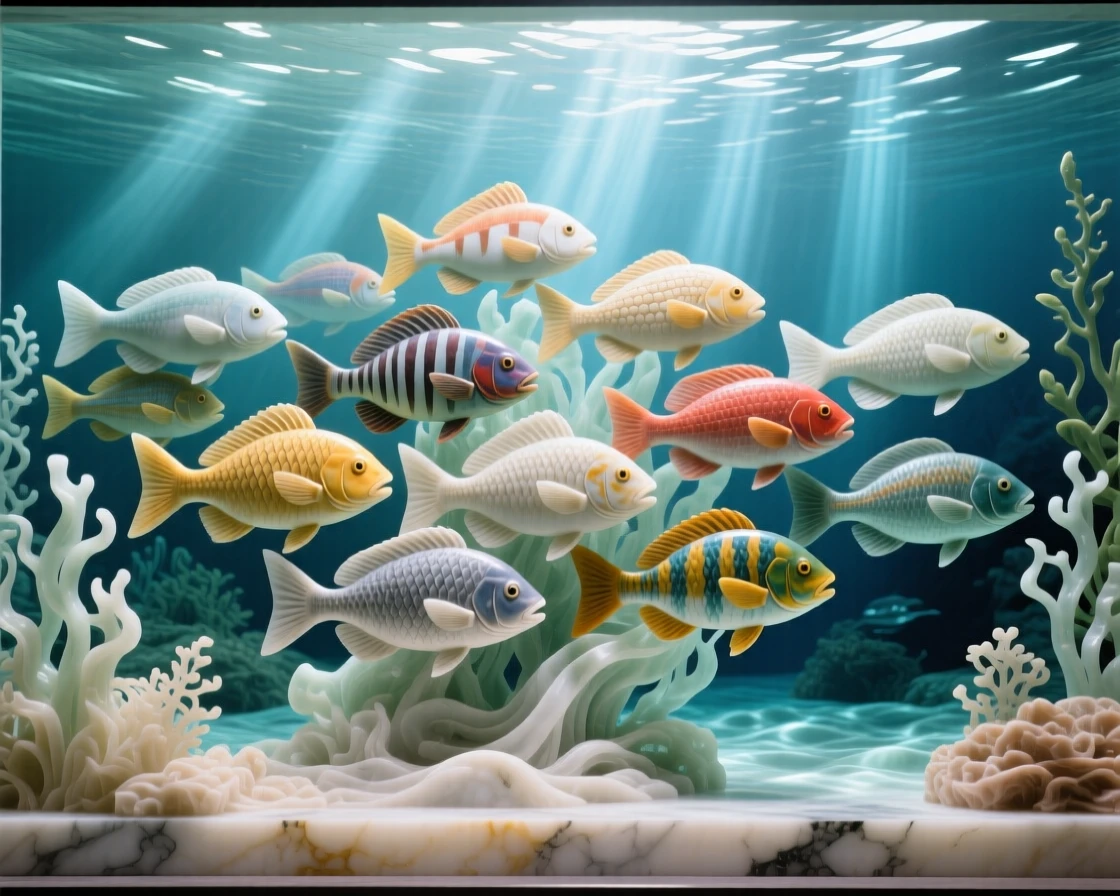A school of colorful fish captured in a powerful, dignified pose in a sunlit clearing