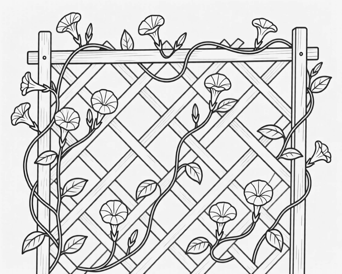 A garden trellis covered in climbing sweet peas