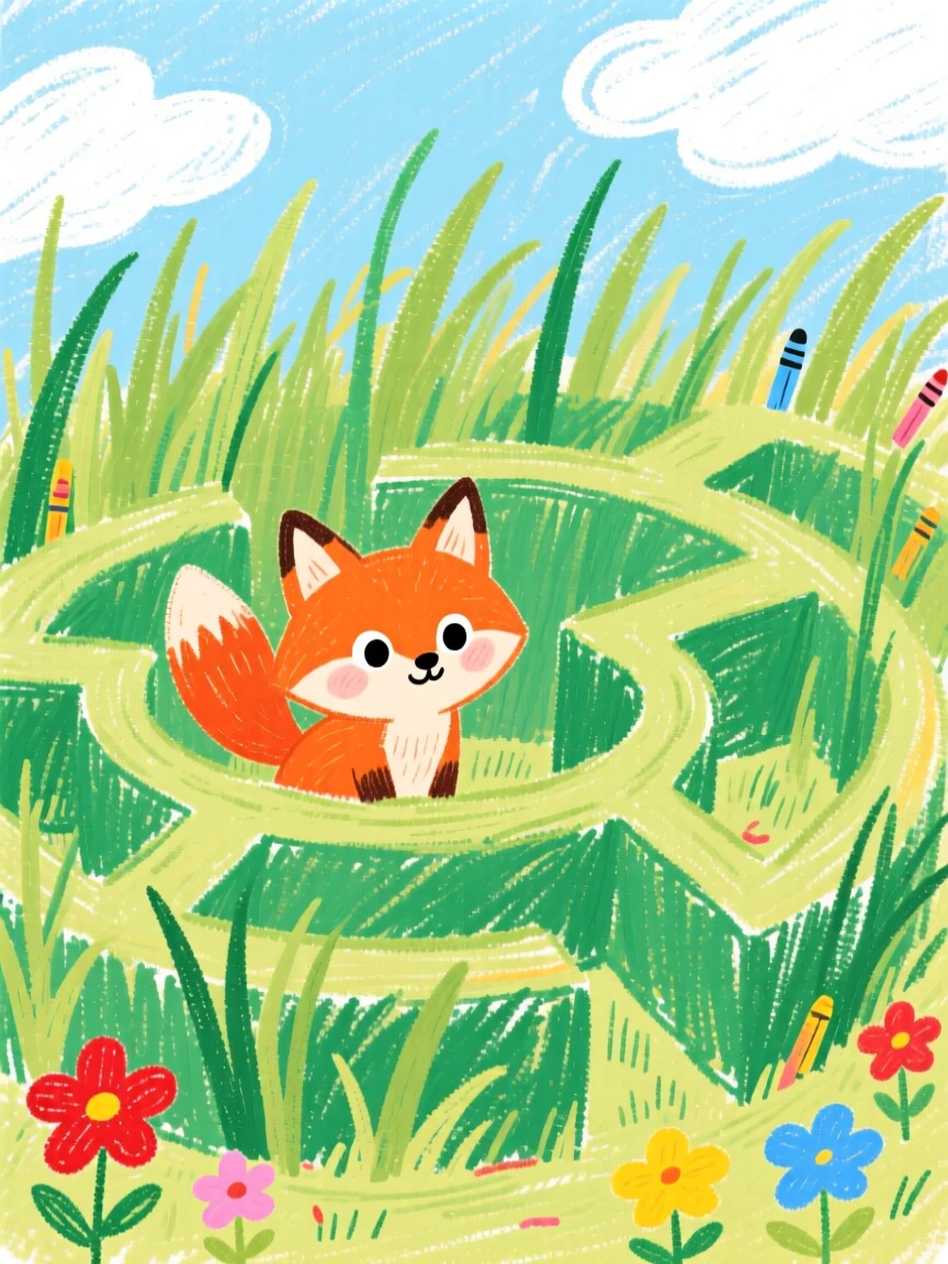 A tiny fox exploring a garden maze of tall grass.