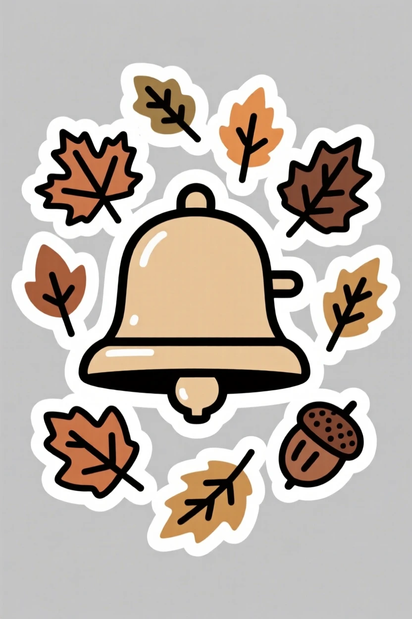 A delightfully simple vintage bicycle bell, surrounded by scattered autumn leaves, during a peaceful weekend morning.