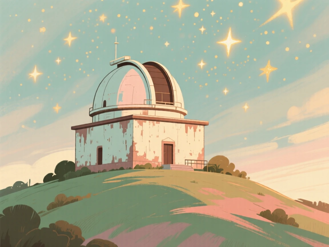 An old observatory perched on a hill beneath a blanket of stars