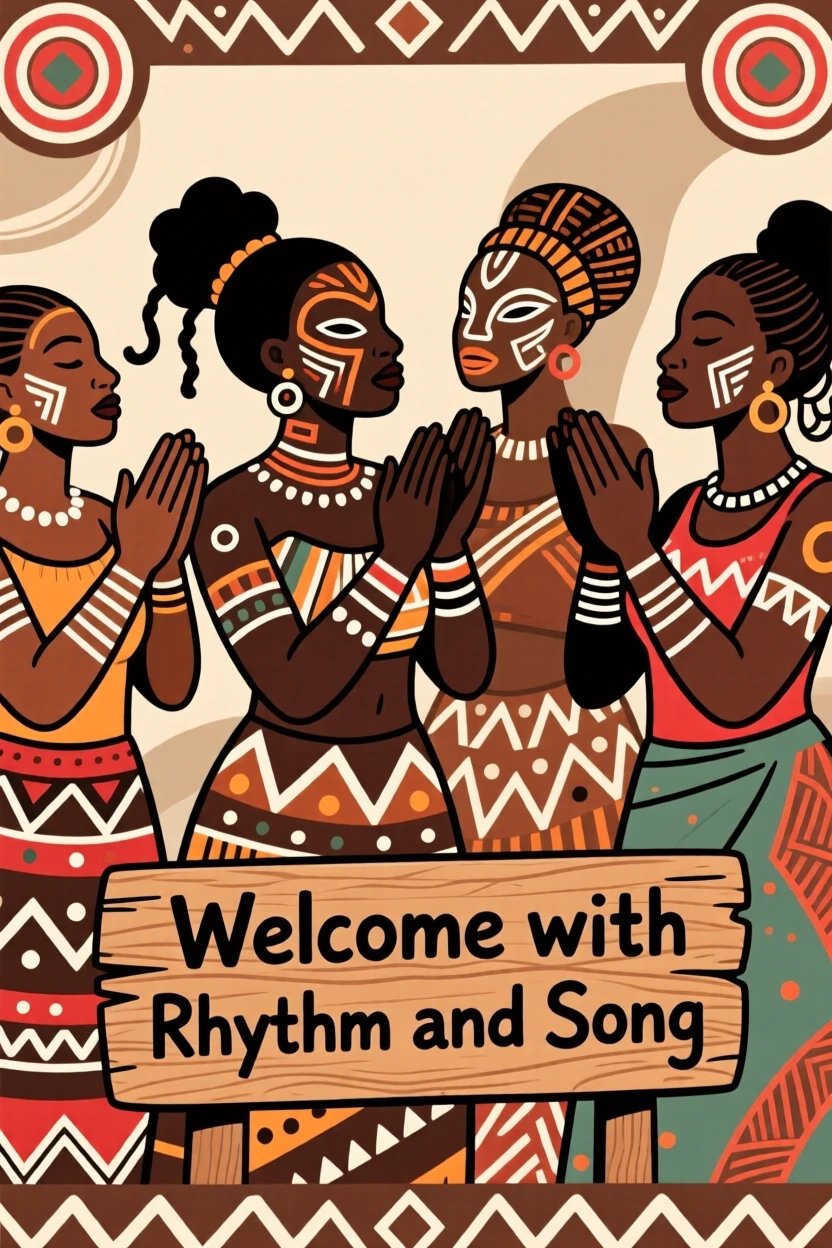 A group of women clapping in rhythm welcoming guests with music and song.