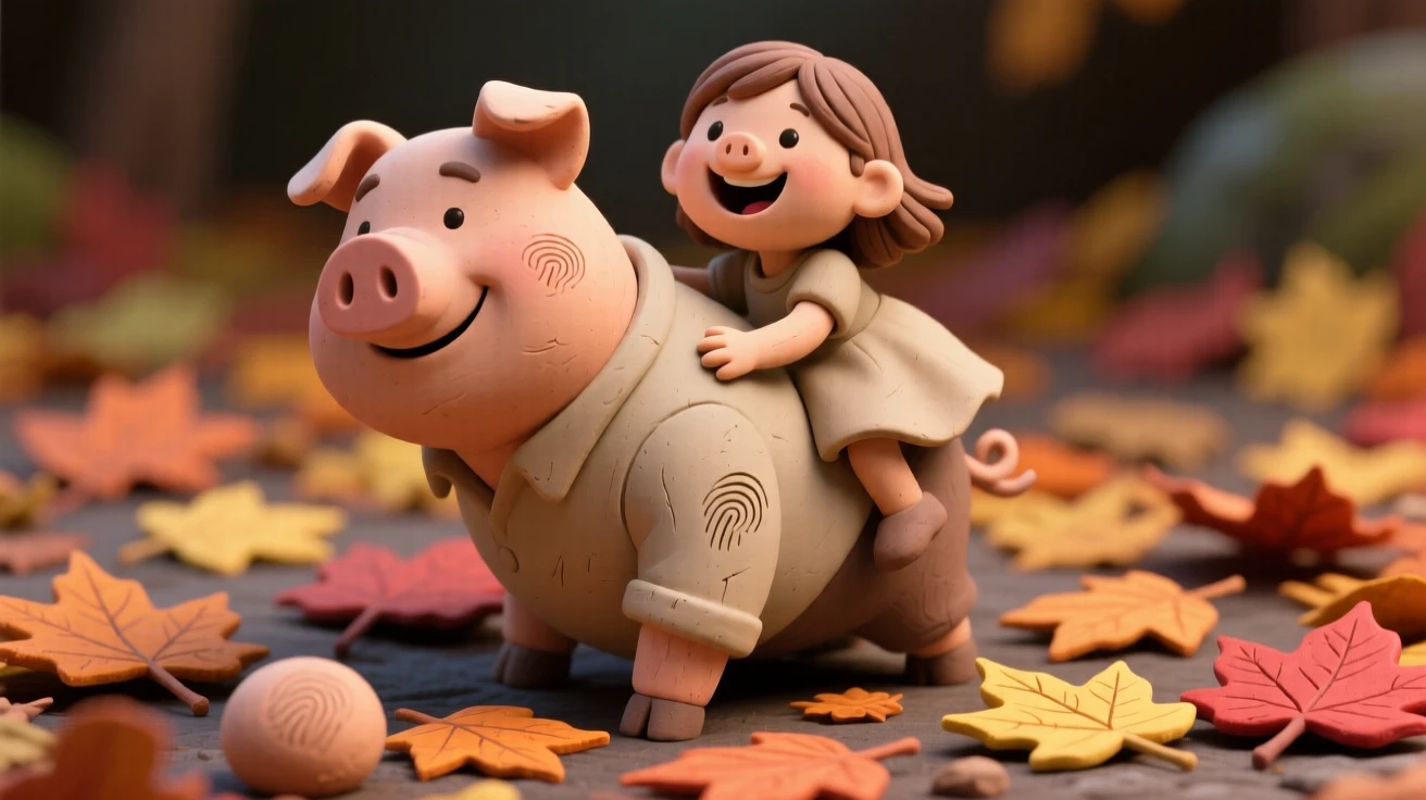A father piggybacking his laughing daughter through autumn leaves