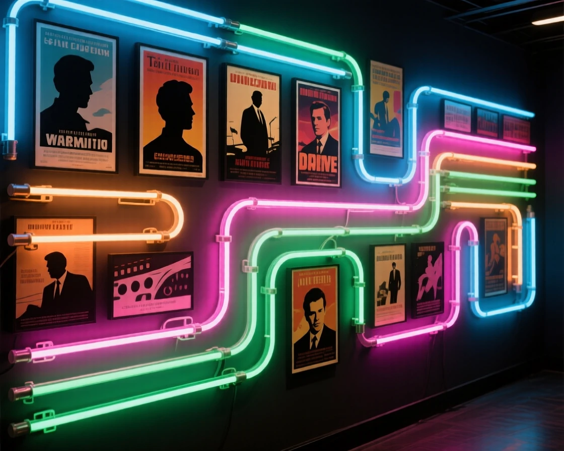 A wall of vintage movie posters from different decades.
